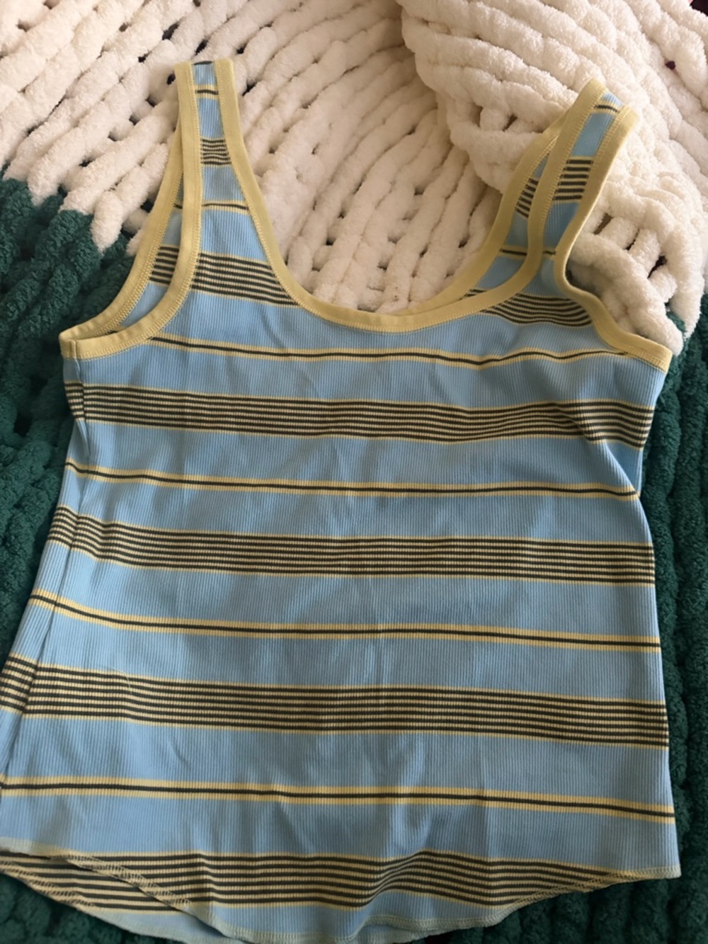 aerie Blue and Yellow Striped Ribbed Tank Top